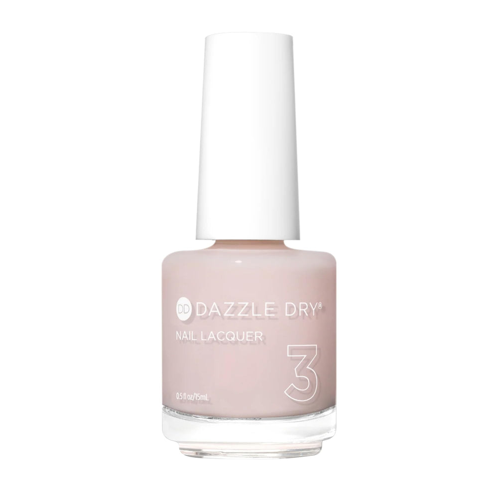 Dazzle Dry Peacefully Me bottle close-up, sheer pink shade for everyday elegance.