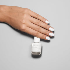 Dazzle Dry White Lightning nail swatch on nail shows full-coverage opacity