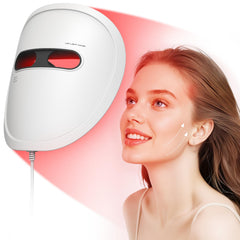 DCBBD red light therapy mask worn on face for at-home rejuvenation.