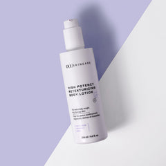 DCL Skincare retexturizing lotion label closeup highlighting formula and benefits
