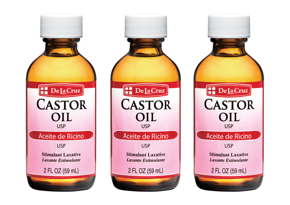De La Cruz Castor Oil bottle close-up showing pure, expeller-pressed formula for skincare