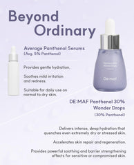 Close-up of De:maf Panthenol 30% ampoule texture delivering hydration and glow.