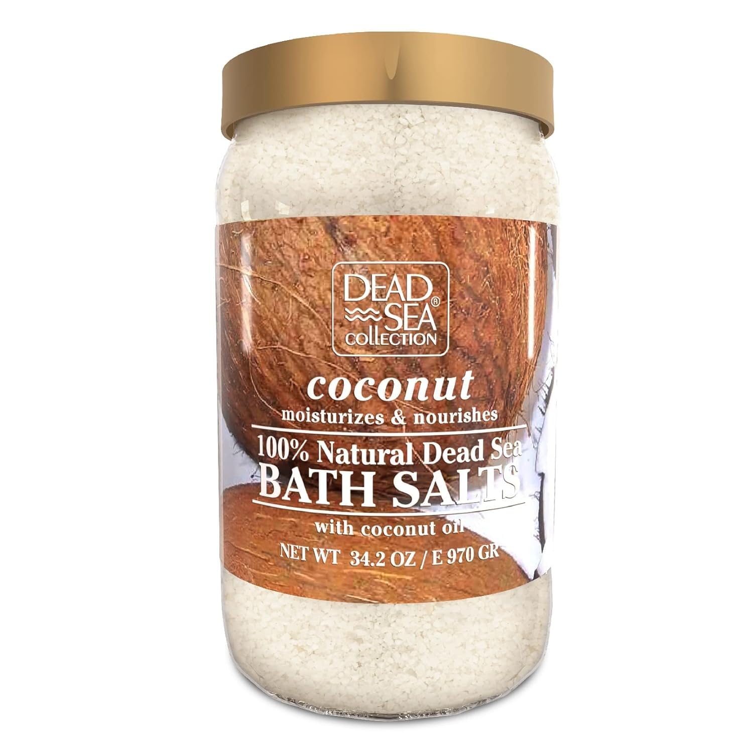 Dead Sea Collection bath salts coconut in jar showing mineral-rich formula for skin nourishment