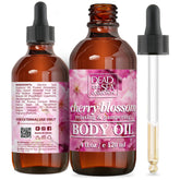 Dead Sea Collection Cherry Blossom Body Oil bottle hydrates dry skin.