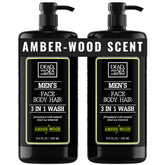 Dead Sea Collection Amber Wood body wash bottle with pump for easy one-handed use.