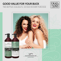 Two-bottle Dead Sea Collection box display for curly hair care.