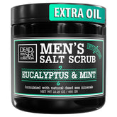 Dead Sea Collection salt body scrub eucalyptus mint jar close-up for exfoliation and detoxification.