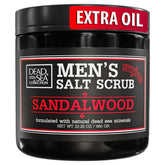 Dead Sea Collection Salt Body Scrub sandalwood for men jar close-up, exfoliating mineral-rich formula.
