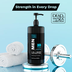 Dead Sea Collection bottle cap close-up with easy pump for one-handed use