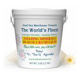 Dead Sea Warehouse Amazing Minerals Bath Salts 5 lb container shown for a luxurious detox soak.