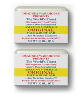 Dead Sea Warehouse original soap bar packaging showing fragrance-free formula for sensitive skin.