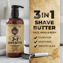 Deadeye Dick's shave butter used on the head for even, comfortable shaves.