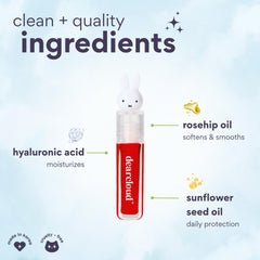 Dearcloud Miffy Lip Serum Jelly swatch reveals shimmering tint and plump look.