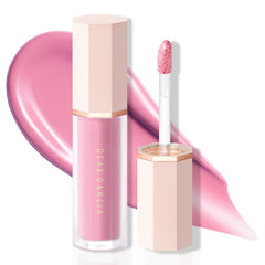 Dear Dahlia Petal Drop Blush in Taffy swatch on cheek for a dewy flush.