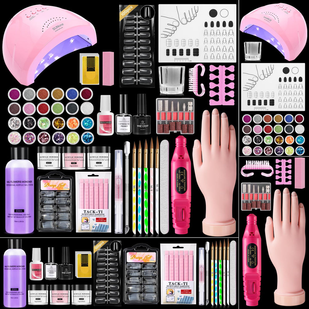 Deciniee acrylic nail kit for beginners with pink branding, all-in-one home manicure setup.