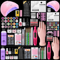 Deciniee acrylic nail kit for beginners with pink branding, all-in-one home manicure setup.