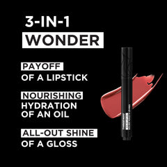 Deck of Scarlet Threeway Solid Lip Oil wand demonstrates smooth application and medium color payoff.