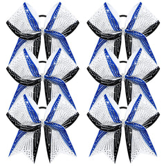 DEEKA six-pack 8-inch glitter bows in royal blue, black and white with eye-catching shine