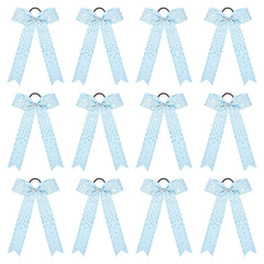 DEEKA glitter cheer bow with rhinestones for secure ponytails.