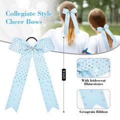 DEEKA light-blue glitter bow with long tails for game-day flair.