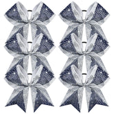 DEEKA cheer bow navy and silver glitter 8in front, ideal for standout routines.