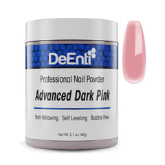DeEnti dark pink acrylic powder bottle for flawless overlays.