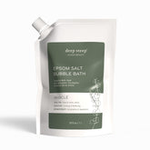 Deep Steep Epsom Salt Bubble Bath 32oz jar with soothing bubbles for muscle comfort.
