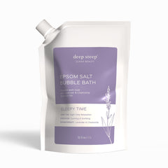 Deep Steep Sleepy Time bubble bath bottle showing calming soak and soft glow