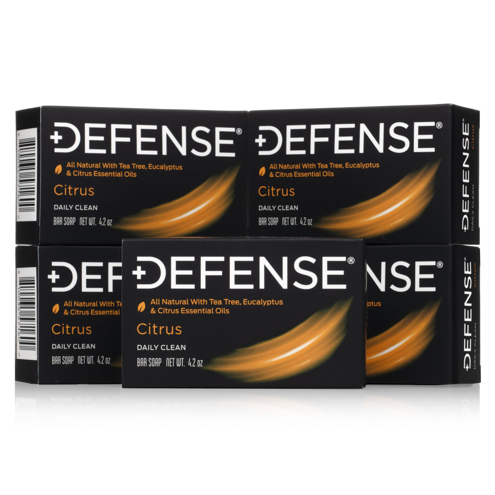 Defense Soap Citrus Bar with invigorating citrus scent for post-workout freshness.