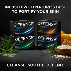 Defense Tea Tree Bar Oatmeal close-up with natural exfoliation for smoother skin.