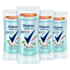 Degree Advanced Coconut & Hibiscus antiperspirant bottle offers all-day freshness and protection.