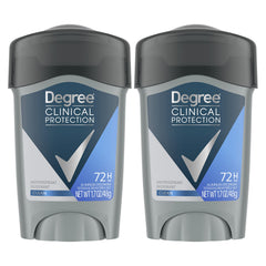 Degree Men Clinical Protection packaging showcases clean, prescription-strength antiperspirant.