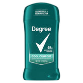 Degree Men Cool Comfort packaging showcases compact design and 48-hour protection.
