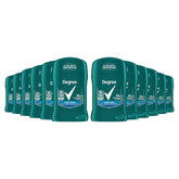 Degree Men Cool Rush deodorant stick in a 12-pack for long-lasting dryness.