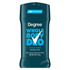 Degree Men Ocean Rush packaging shows aluminum-free formula and long-lasting odor protection.