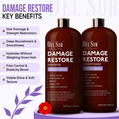 DEL SUR Hair Repair Conditioner bottle highlighting Argan Oil for detangling and softer hair
