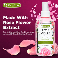 De La Cruz Rose Water for Hair provides light fragrance and revitalized feel.
