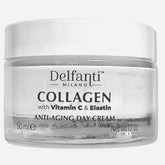 Delfanti-Milano collagen bottle highlights vitamin C elastin blend for hydrated, radiant-looking skin.