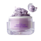 delphyr Deep Relief Capsule Cream jar close-up showing vegan formula for sensitive skin