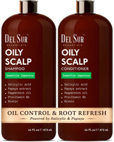 DEL SUR Clarifying Shampoo bottle pour reveals oil-control formula for refreshed scalp.