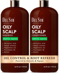 DEL SUR Clarifying Shampoo bottle pour reveals oil-control formula for refreshed scalp.