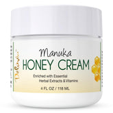 Deluvia Manuka Honey Cream bottle closeup showing hydrating formula for sensitive skin.