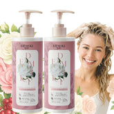 DEMIKI shampoo bottle with rose scent for refreshing daily cleansing.