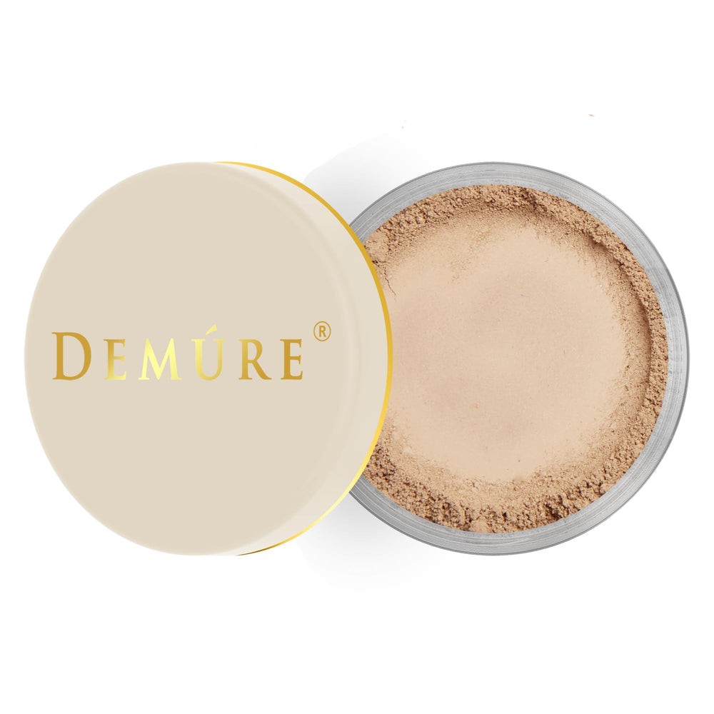 Demure Mineral Foundation bottle in medium-dark shade offers portable coverage.