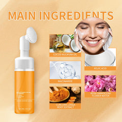 DENESTUP Turmeric Face Wash with Brush shown for gentle exfoliation and refreshed skin.