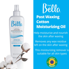 Depil Bella Post Waxing Oil being dabbed on skin for gentle hydration.