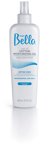 Depil Bella Post Waxing Oil bottle with pump enables easy, mess-free application.