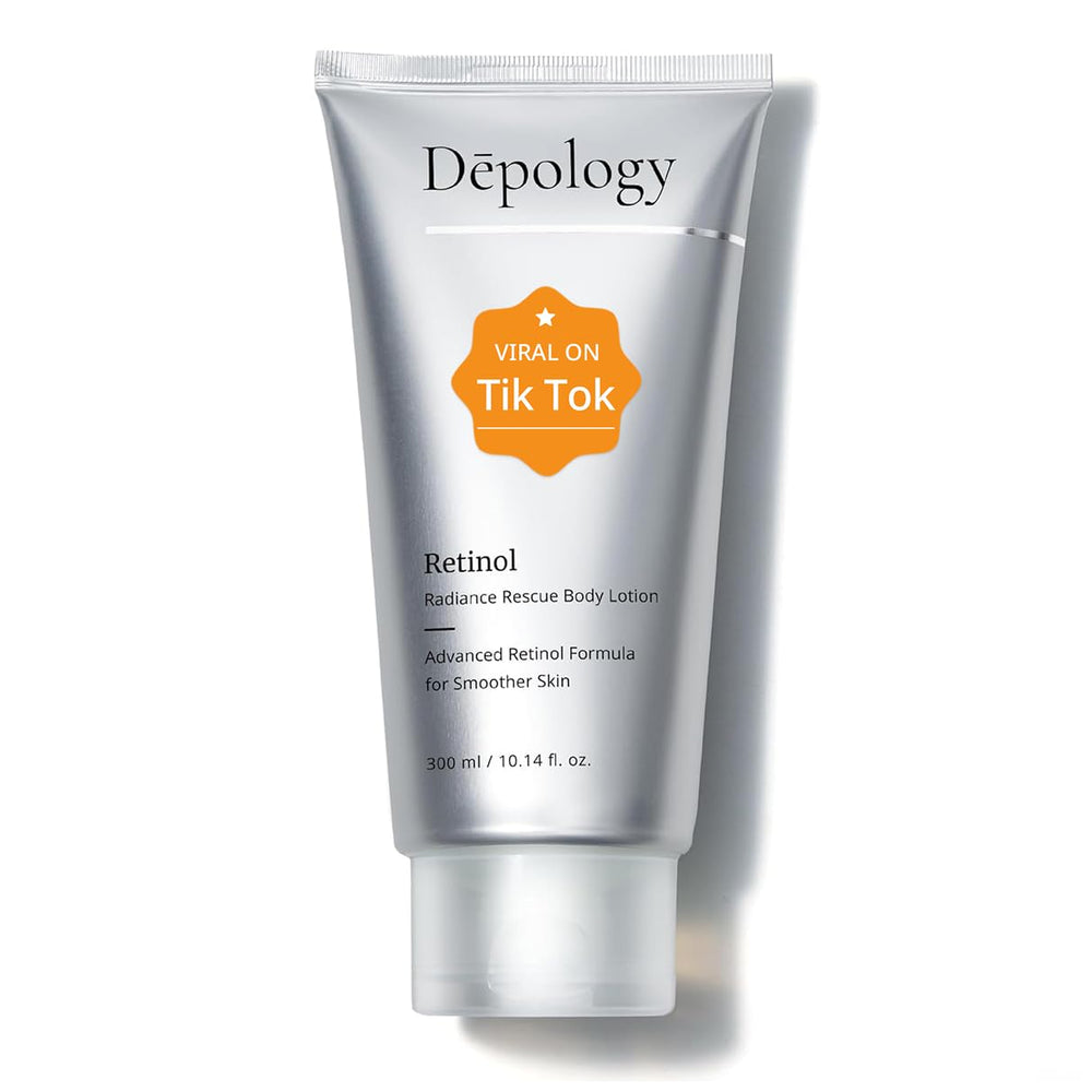 Depology Ultra-Size Firming Retinol Body Lotion bottle promoting smoothing skin
