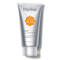 Depology Ultra-Size Firming Retinol Body Lotion bottle promoting smoothing skin