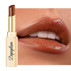 Depuplum brown lipstick application delivering smooth hydration